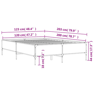 Sängynrunko ruskea tammi 120x200 cm tekninen puu ja metalli