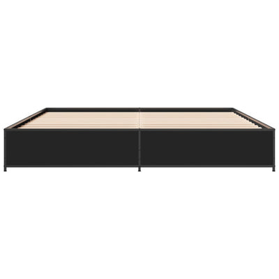 Sängynrunko musta 200x200 cm tekninen puu ja metalli