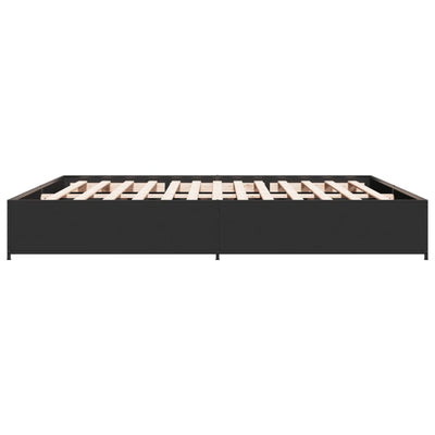 Sängynrunko musta 200x200 cm tekninen puu ja metalli