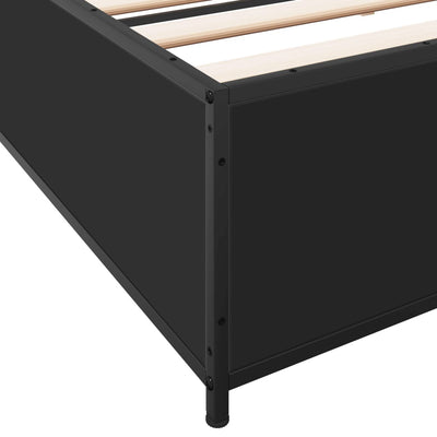 Sängynrunko musta 200x200 cm tekninen puu ja metalli
