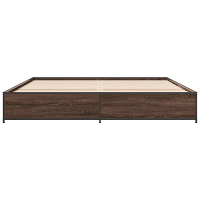Sängynrunko ruskea tammi 200x200 cm tekninen puu ja metalli