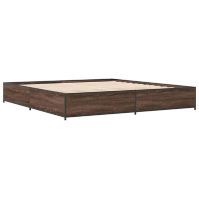 Sängynrunko ruskea tammi 200x200 cm tekninen puu ja metalli