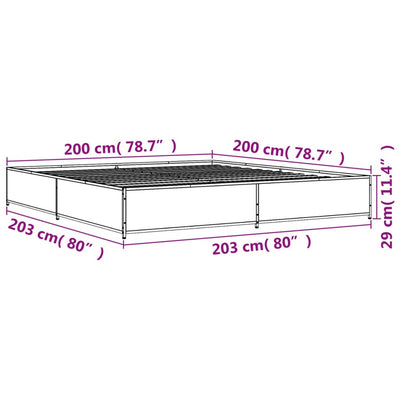 Sängynrunko ruskea tammi 200x200 cm tekninen puu ja metalli