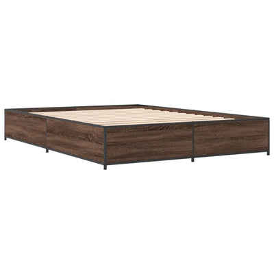 Sängynrunko ruskea tammi 135x190 cm tekninen puu ja metalli