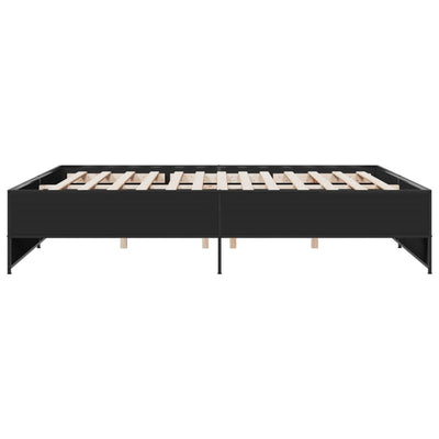 Sängynrunko musta 200x200 cm tekninen puu ja metalli