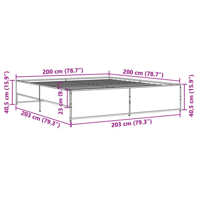 Sängynrunko musta 200x200 cm tekninen puu ja metalli