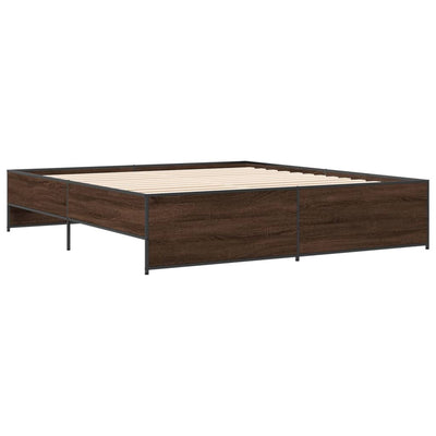 Sängynrunko ruskea tammi 200x200 cm tekninen puu ja metalli