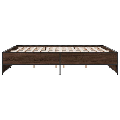 Sängynrunko ruskea tammi 200x200 cm tekninen puu ja metalli