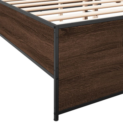 Sängynrunko ruskea tammi 200x200 cm tekninen puu ja metalli