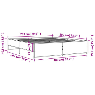 Sängynrunko ruskea tammi 200x200 cm tekninen puu ja metalli