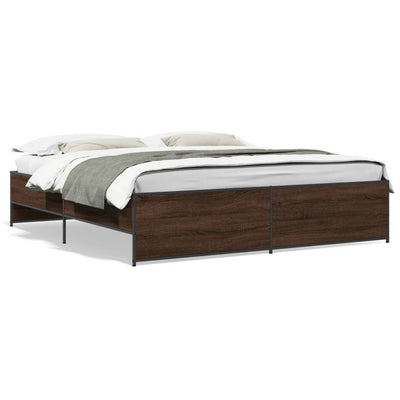 Sängynrunko ruskea tammi 200x200 cm tekninen puu ja metalli