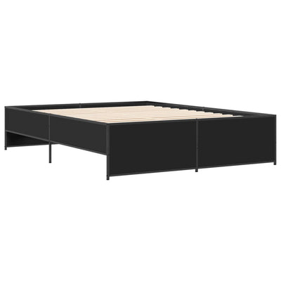 Sängynrunko musta 150x200 cm tekninen puu ja metalli