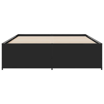 Sängynrunko musta 150x200 cm tekninen puu ja metalli