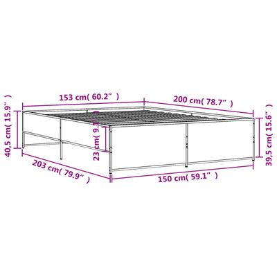 Sängynrunko musta 150x200 cm tekninen puu ja metalli