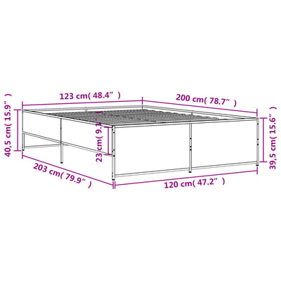 Sängynrunko musta 120x200 cm tekninen puu ja metalli