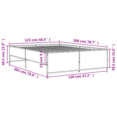 Sängynrunko ruskea tammi 120x200 cm tekninen puu ja metalli