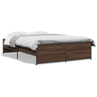 Sängynrunko ruskea tammi 135x190 cm tekninen puu ja metalli