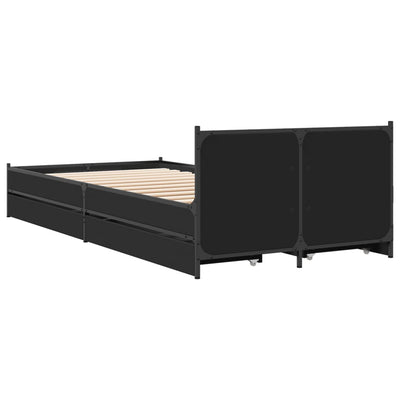 Sängynrunko laatikoilla musta 90x200 cm täysi puu