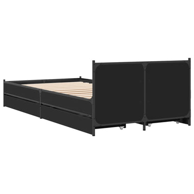 Sängynrunko laatikoilla musta 75x190 cm tekninen puu