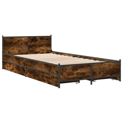 Sängynrunko laatikoilla savutammi 75x190 cm tekninen puu