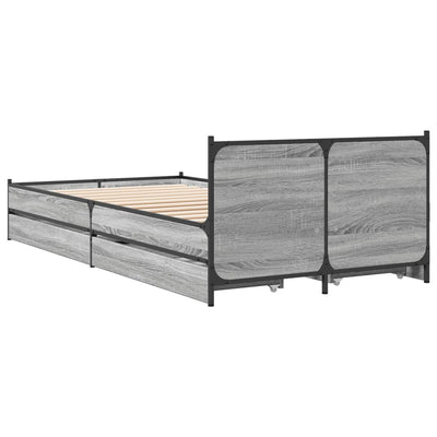 Sängynrunko laatikoilla harmaa Sonoma 75x190 cm tekninen puu