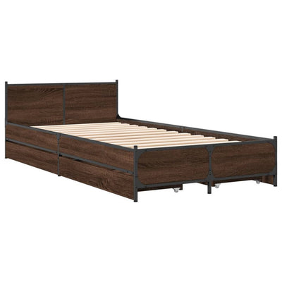 Sängynrunko laatikoilla ruskea tammi 75x190 cm tekninen puu