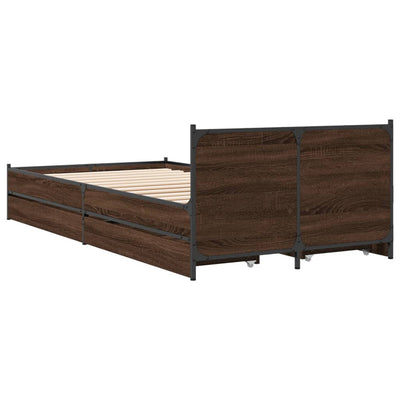 Sängynrunko laatikoilla ruskea tammi 75x190 cm tekninen puu