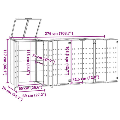 Roskalaatikon säilytystila neljälle musta 276x79x117 cm teräs