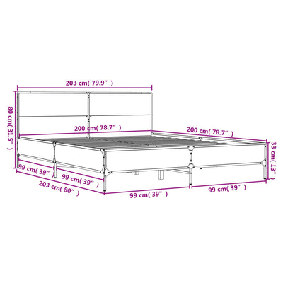 Sängynrunko Sonoma-tammi 200x200 cm tekninen puu ja metalli