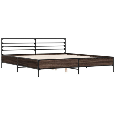 Sängynrunko ruskea tammi 200x200 cm tekninen puu ja metalli