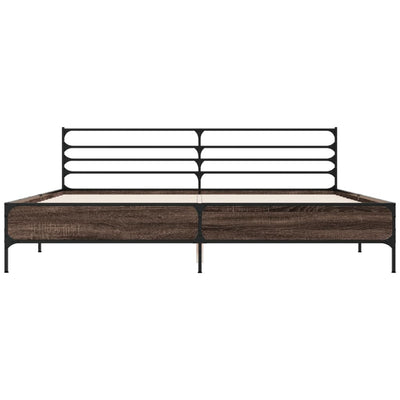 Sängynrunko ruskea tammi 200x200 cm tekninen puu ja metalli