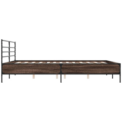 Sängynrunko ruskea tammi 200x200 cm tekninen puu ja metalli