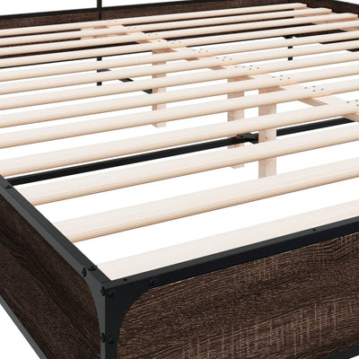 Sängynrunko ruskea tammi 200x200 cm tekninen puu ja metalli