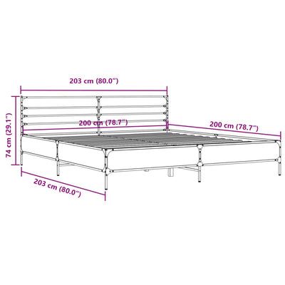 Sängynrunko ruskea tammi 200x200 cm tekninen puu ja metalli
