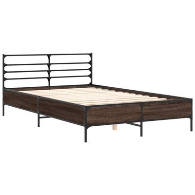 Sängynrunko ruskea tammi 135x190 cm tekninen puu ja metalli