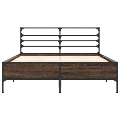 Sängynrunko ruskea tammi 135x190 cm tekninen puu ja metalli