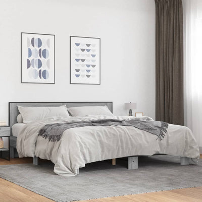 Sängynrunko harmaa Sonoma 200x200 cm tekninen puu ja metalli