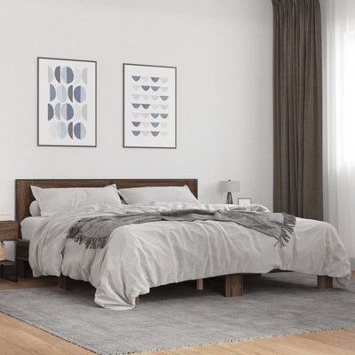Sängynrunko ruskea tammi 200x200 cm tekninen puu ja metalli