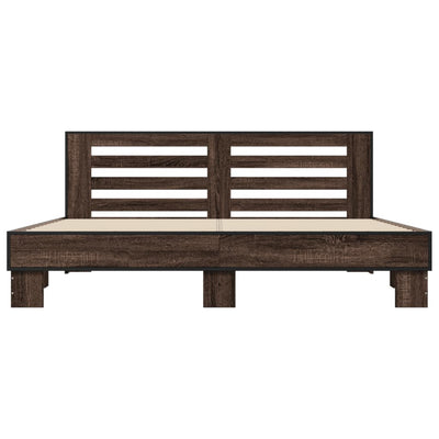 Sängynrunko ruskea tammi 200x200 cm tekninen puu ja metalli