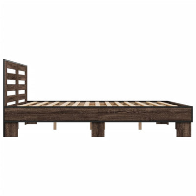 Sängynrunko ruskea tammi 200x200 cm tekninen puu ja metalli