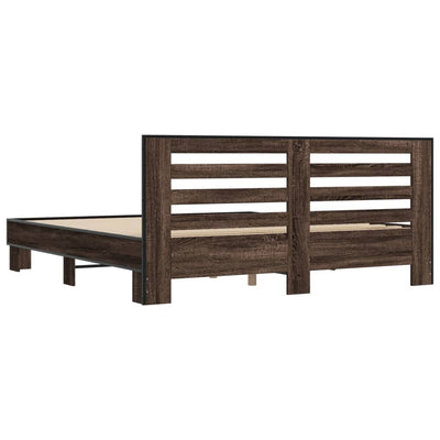 Sängynrunko ruskea tammi 200x200 cm tekninen puu ja metalli