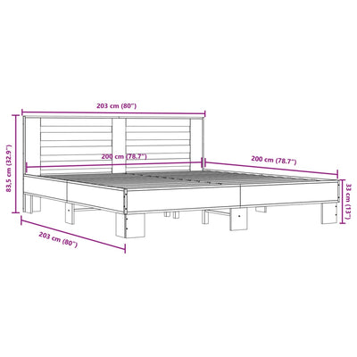 Sängynrunko ruskea tammi 200x200 cm tekninen puu ja metalli