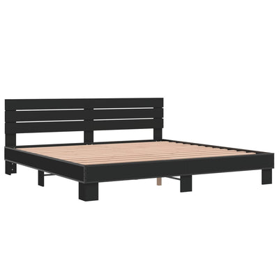 Sängynrunko musta 200x200 cm tekninen puu ja metalli