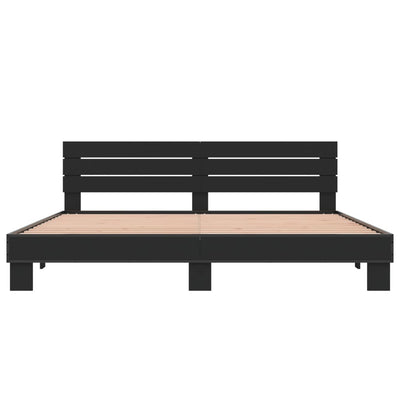 Sängynrunko musta 200x200 cm tekninen puu ja metalli