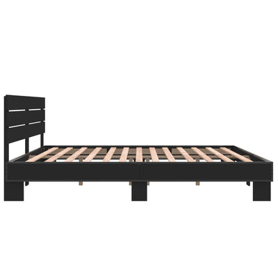 Sängynrunko musta 200x200 cm tekninen puu ja metalli