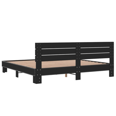 Sängynrunko musta 200x200 cm tekninen puu ja metalli