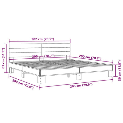 Sängynrunko musta 200x200 cm tekninen puu ja metalli