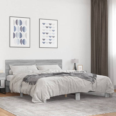 Sängynrunko harmaa Sonoma 200x200 cm tekninen puu ja metalli