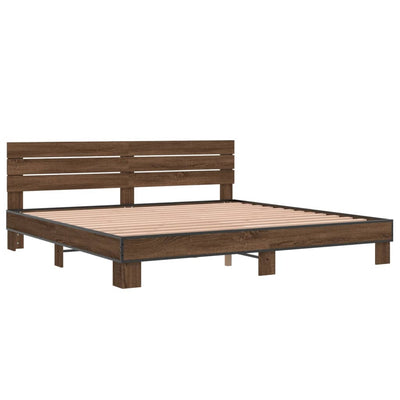 Sängynrunko ruskea tammi 200x200 cm tekninen puu ja metalli