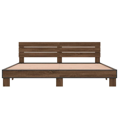 Sängynrunko ruskea tammi 200x200 cm tekninen puu ja metalli